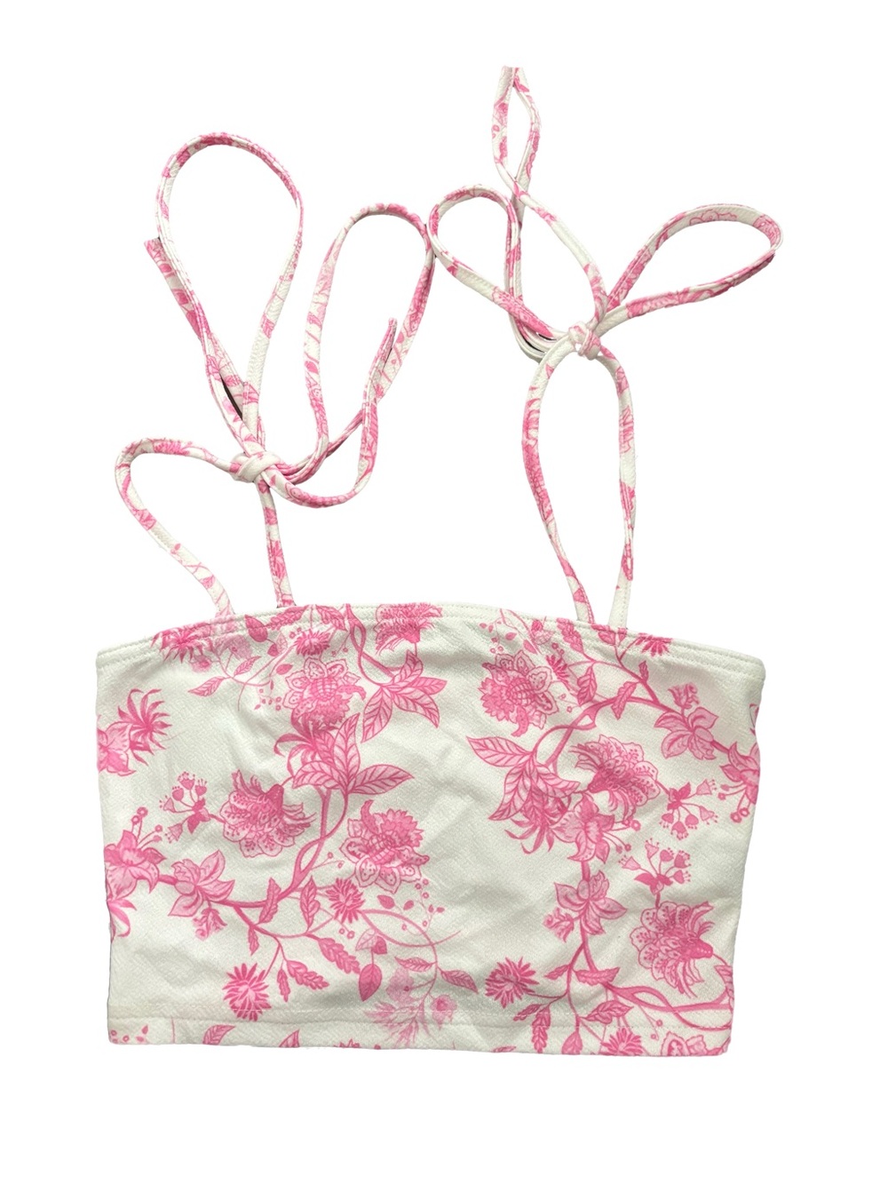 Pink Floral Crop top and A-Line Skirt SET - White Base Size S
